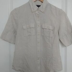 Brooks Brothers Women 100% Linen Flax Shirt Natural Oatmeal 4